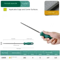 Fine-toothed square file 6 inches, total length 262mm