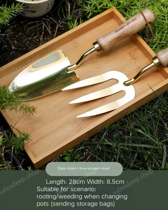 Cocoa tea gold tip shovel + three-pronged shovel